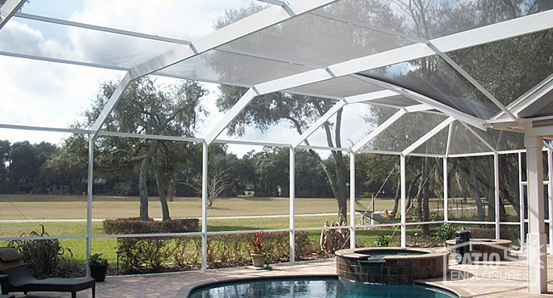 Standard screened pool enclosure in white.