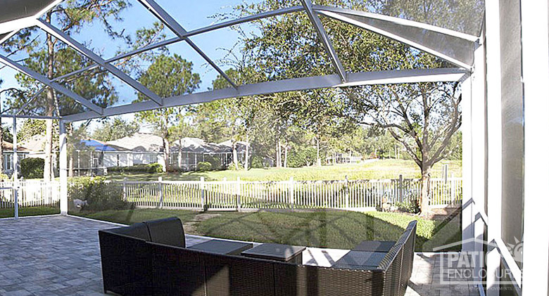 Custom screen enclosure patio with extreme view.